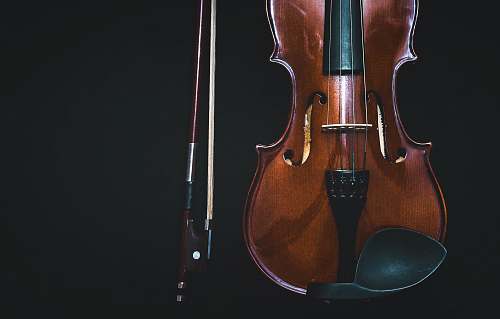 musical instrument brown violin with bow in black background fiddle